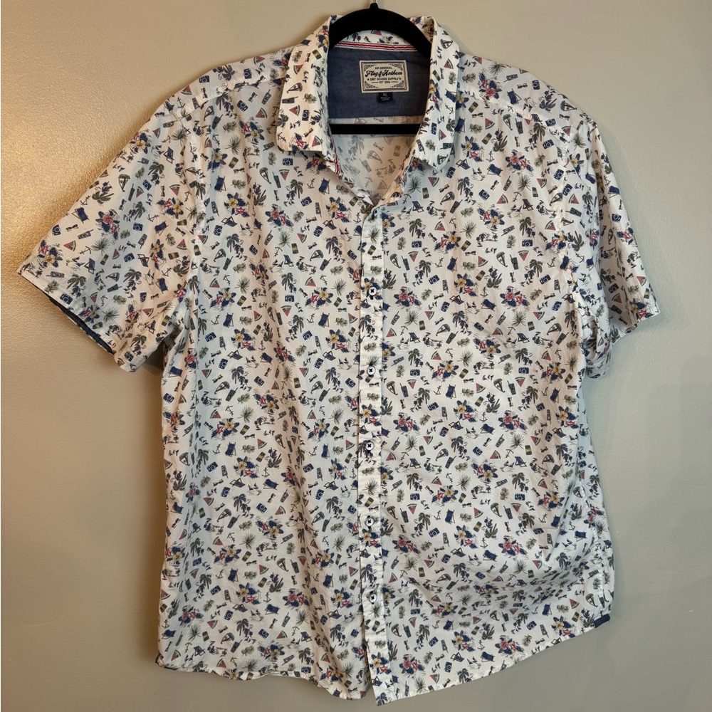 Flag & Anthem Beach Theme Printed Button Down Shirt Summer Cotton XL